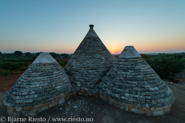 Trulli sunrise. Locorotondo, Puglia, Italy